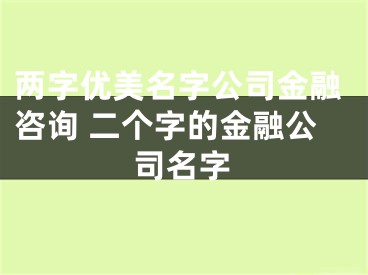 两字优美名字公司金融咨询 二个字的金融公司名字