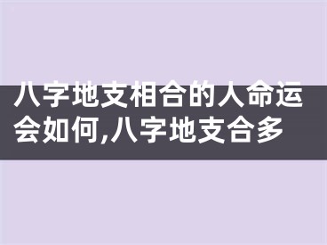 八字地支相合的人命运会如何,八字地支合多