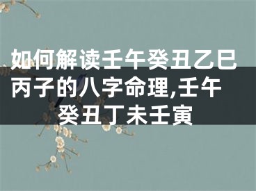 如何解读壬午癸丑乙巳丙子的八字命理,壬午癸丑丁未壬寅