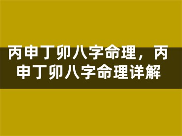 丙申丁卯八字命理，丙申丁卯八字命理详解